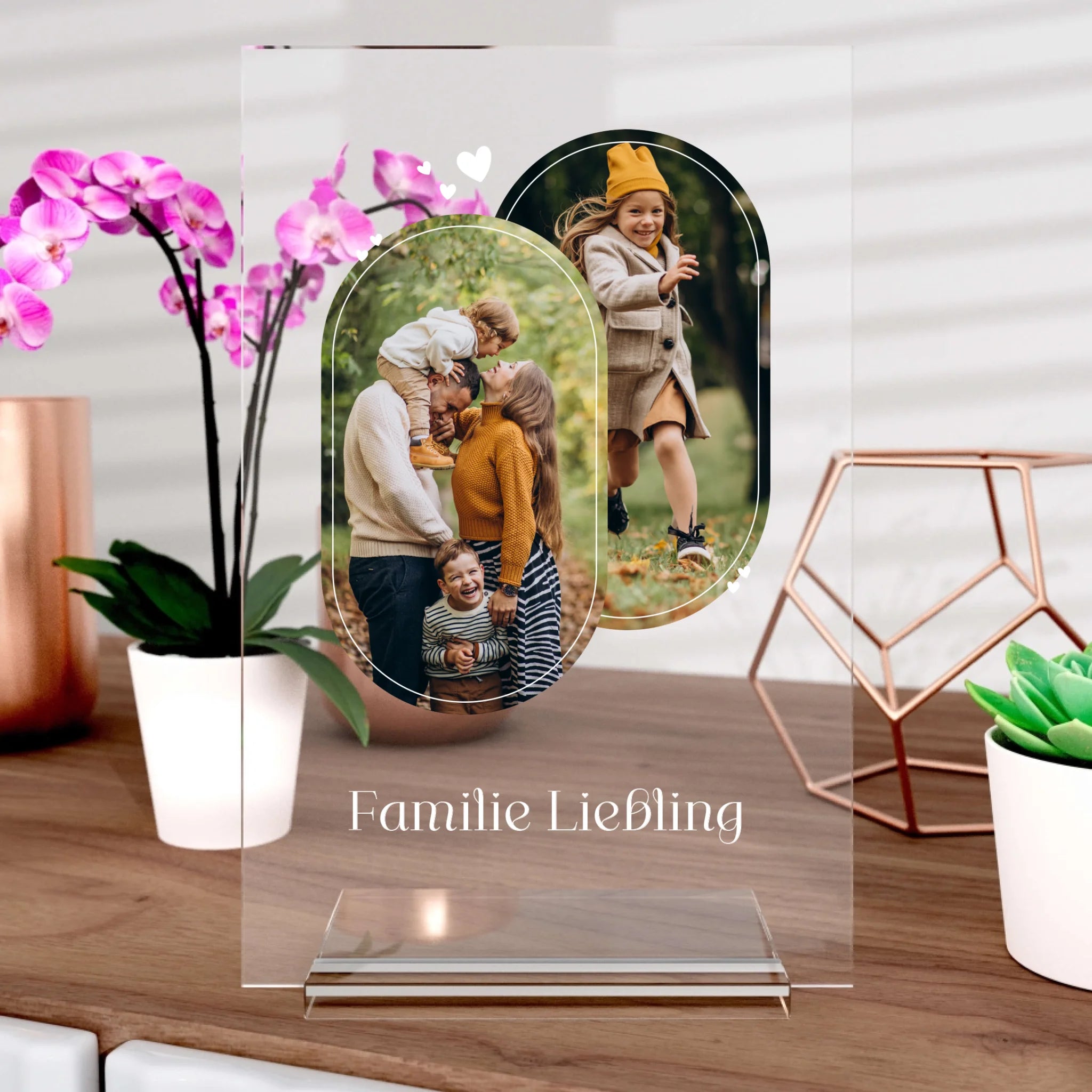 Familien Herz Aufsteller aus Glas